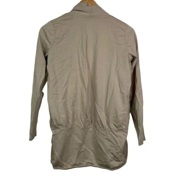 TRINITY WOMEN'S TAUPE ORGANIC COTTON OPEN‎ RUCHED W/TIES FRONT BLAZER MEDIUM - Picture 3 of 4